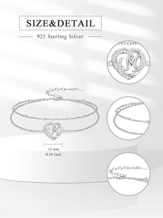 Dorunmo Initial Anklet 925 Sterling Silver Letter A-Z Layered Heart Anklet Beach Jewelry Birthday Gifts for Women