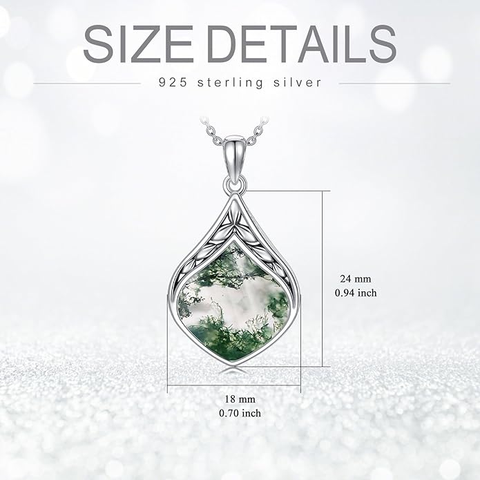 Teardrop Necklace 925 Sterling Silver Vintage Natural Gemstone Pendant Jewelry Birthday Christmas Gifts for Women Mom