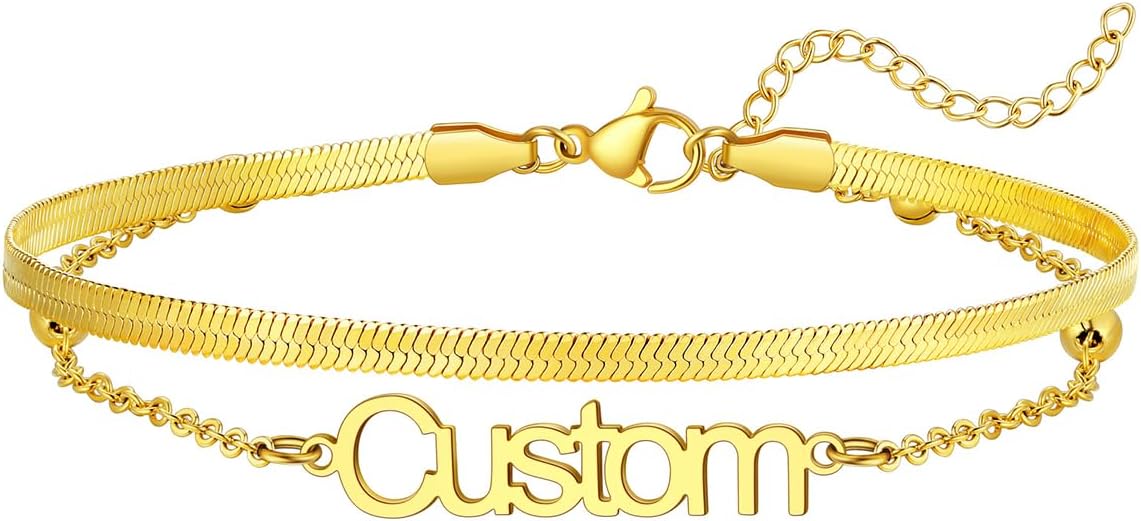 U7 Custom Layered Ankle Bracelets for Women Stainless Steel Bead/Cuban/Figaro/Rope/Wheat Chain Anklet Waterproof Anklet Jewelry for Beach Vacation