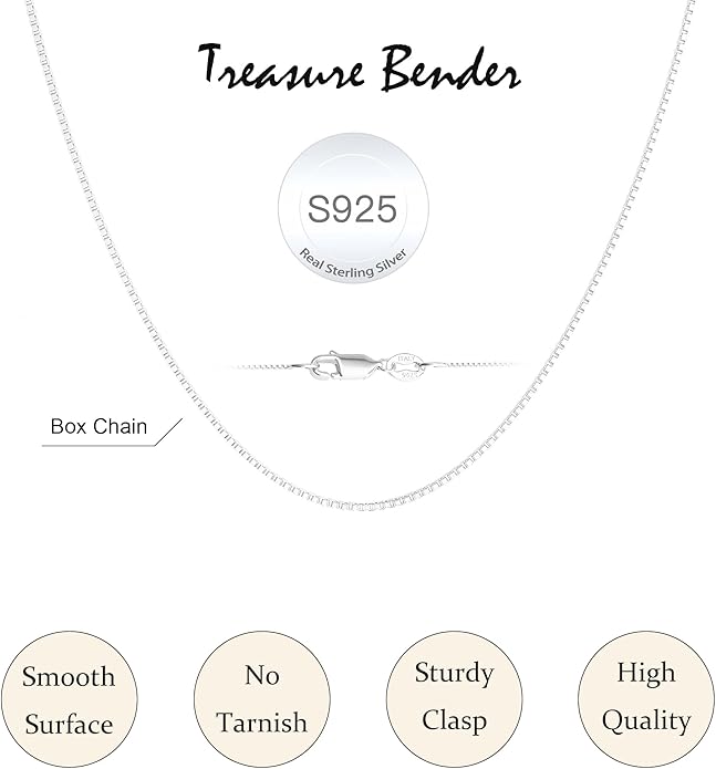 S925 Sterling Silver Box Chain Necklace for Women - 0.8mm Sterling Silver Box Chain Necklace Thick Sturdy Colourfast Chain Necklaces Jewelery for Women 16/18/20/22 Inch