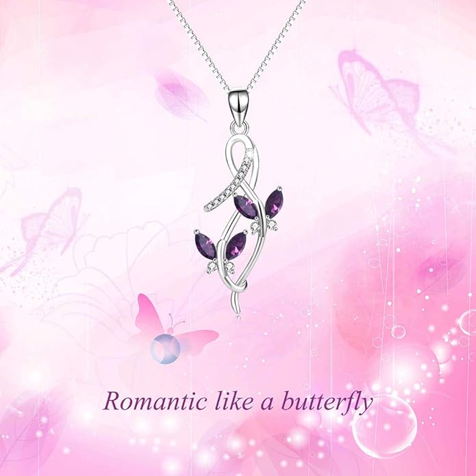 AOBOCO 925 Sterling Silver Infinity Butterfly Pendant Necklace with Birthstone Crystal from Austria, Anniversary Jewelry Gifts for Women