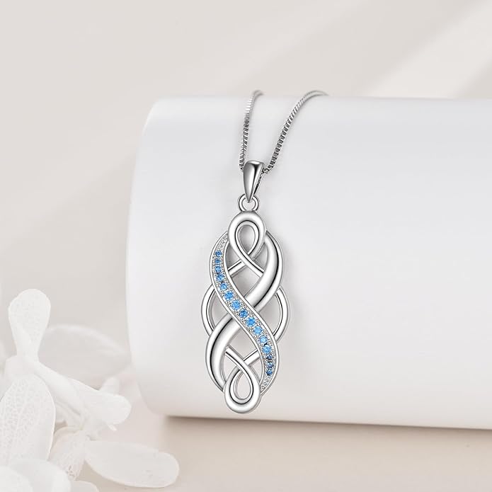 YFN Irish Celtic Knot Created Opal Pendant Necklace Sterling Silver Black Necklaces for Women Men 18"