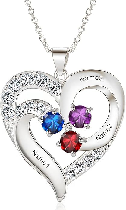 10K 14K 18K Personalized Solid Gold Nautral Diamond Mom Necklace with 1-5 Birthstones for Women Mom Wife,Custom Mother Birthstone Necklace Engraved Name Jewelry Gift for Mothers Day Birthday