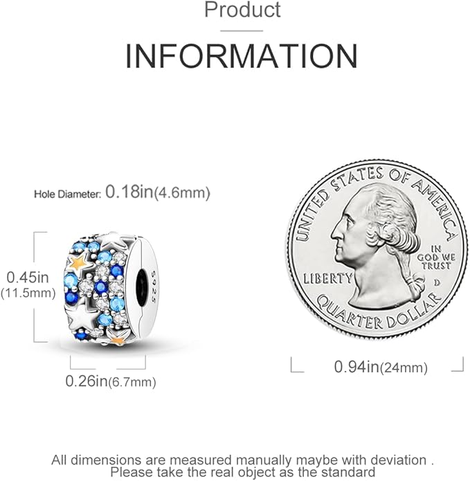 Parmuz Clip Spacer Charm for Bracelet 925 Sterling Silver Pave Cubic Zirconia Lock Stopper Bead Star Moon Evil Eye Jewelry Charm for Woman