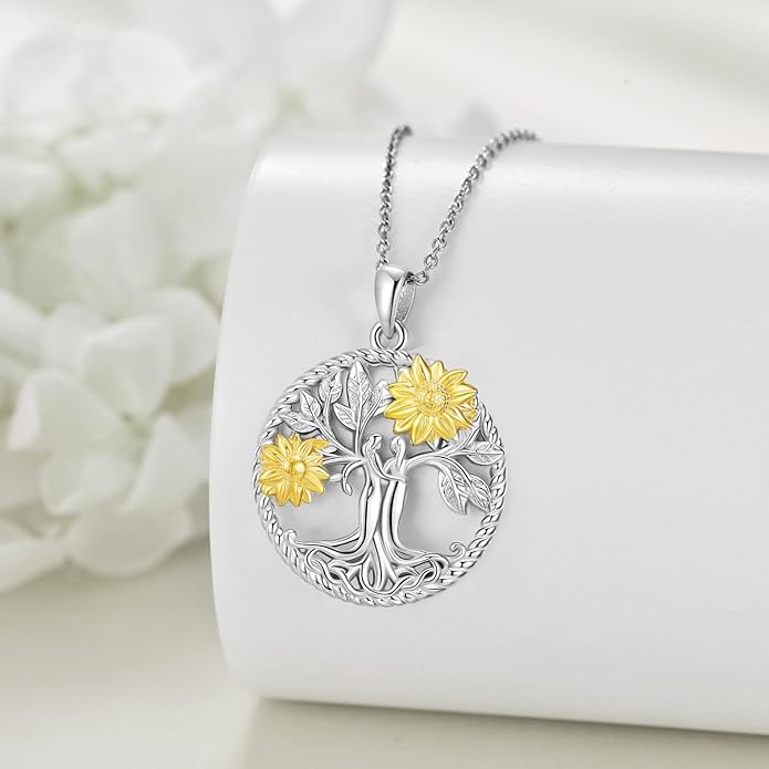 TIGER RIDER Tree of Life Necklace Sterling Silver Family Tree Pendant Jewelry for Mother Grandmother