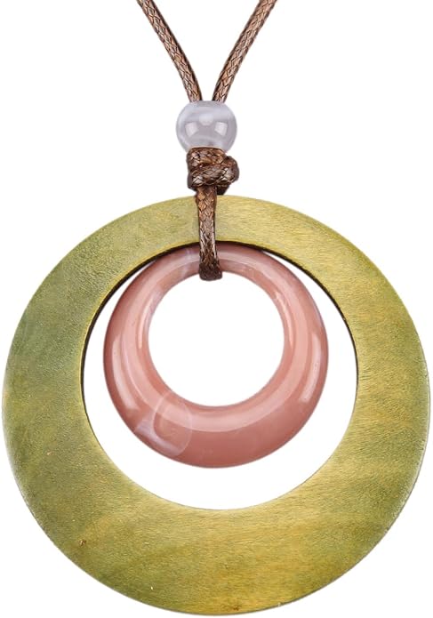 Long Boho Necklaces for Women Vintage Leather Wooden Pendant Y Choker Ethnic Style Gold Circle Hippie Sweater Necklace
