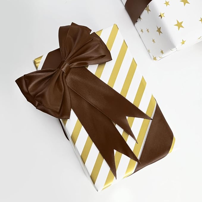 LEEQE Double Face Brown Satin Ribbon 1-1/2 inch X50 Yards Polyester Brown Ribbon for Gift Wrapping Very Suitable for Weddings Party Invitation Decorations and More