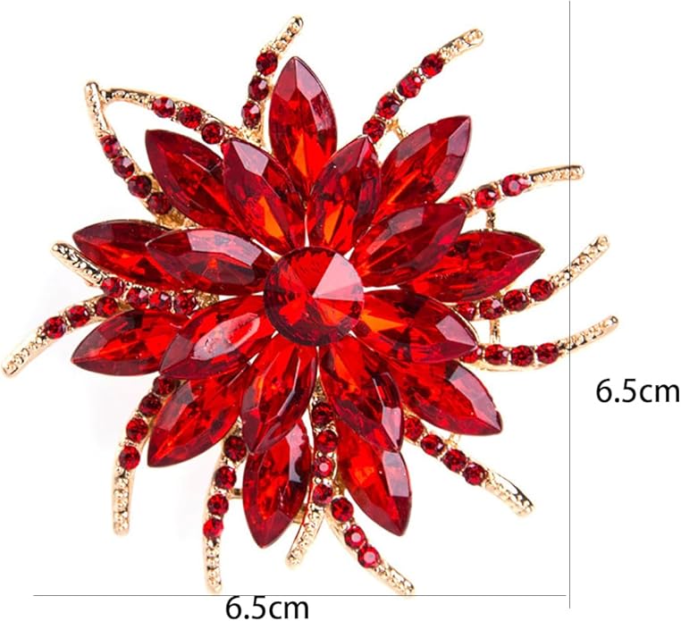 Rhinestone Sunflower Brooch Pin for Women Red Black Purple Large Flower Broochs Snowflake Brooch Marquise Wreath Brooches Jewelry