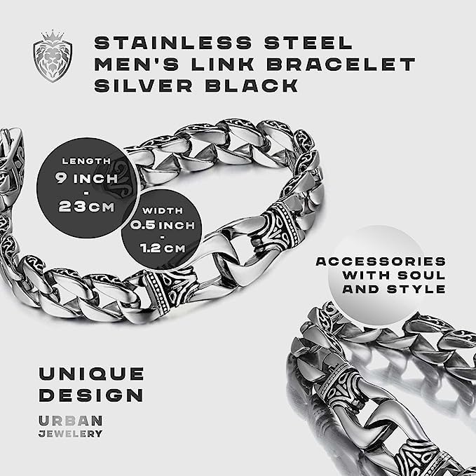 Men’s Link Bracelet Collection – Stainless Steel, Black & Silver Variations, Bracelet & Necklace Sets, 8.3–9" Length, Gift Ready