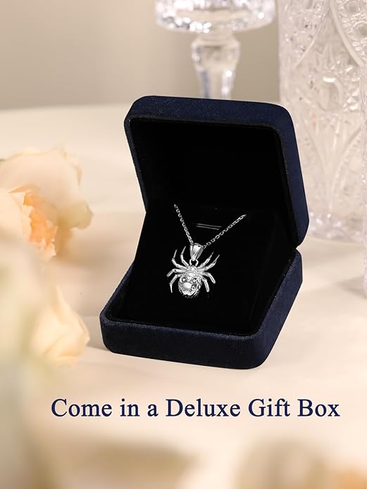 CYW Moissanite Skull Cross/Spider/Raven Necklace for Men Women, Intriguing Design, Really Authentic Solid 925 Sterling Silver with Rhodium Finish, 16"/18"/20" Adjustable, Halloween Jewelry