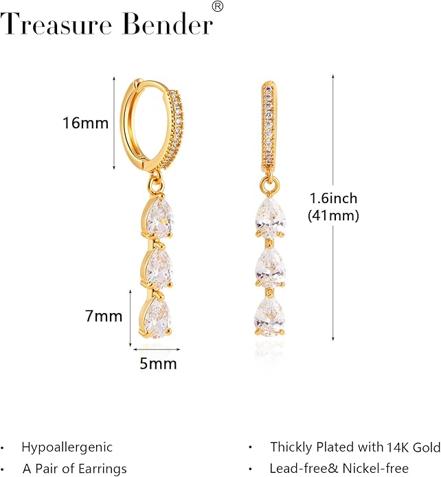 2 Pairs Gold Huggie Hoop Earrings for Women 14k Gold Plated Diamond Stud Earrings Set Drop Dangle Hypoallergenic Cubic Zirconia Flat Back Earring Gold Jewelry for Women Gift