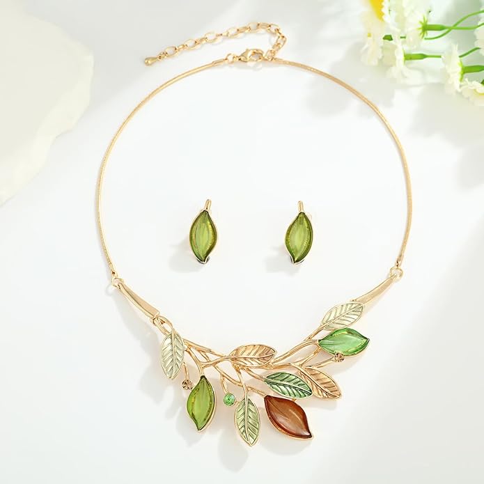 Vintage Chunky Statement Jewelry Set Retro Leaf Floral Geometric Bohemian Boho Bib Necklace Earring Set Fashion Costume Jewelry for Women Girls Wedding Party Prom Unique Gift