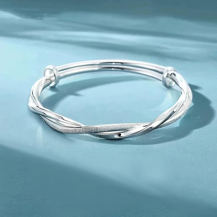 S925 Silver Bangle Bracelet for Women, Elegant Women‘s Sterling Silver Bracelet Bangle Adjustable 6.4-7.8 inches Small Size
