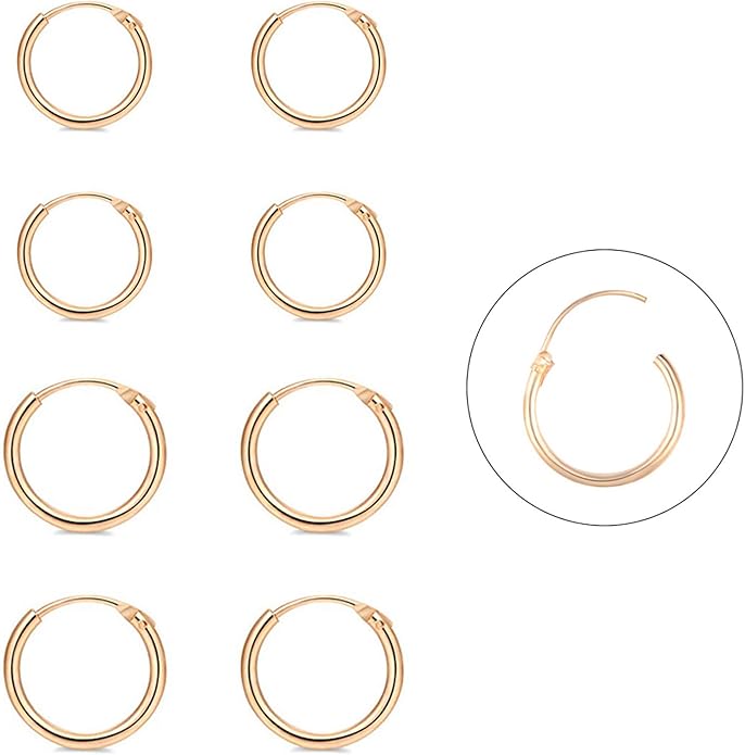 Silver Hoop Earrings- Cartilage Earring Small Hoop Earrings for Women Men,4 Pairs of Hypoallergenic 925 Sterling Silver Tragus Earrings