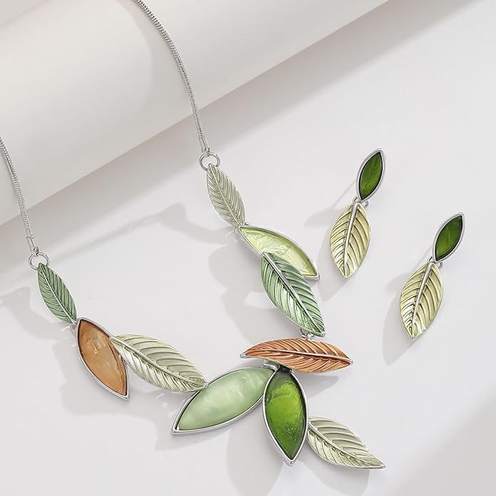 Vintage Chunky Statement Jewelry Set Retro Leaf Floral Geometric Bohemian Boho Bib Necklace Earring Set Fashion Costume Jewelry for Women Girls Wedding Party Prom Unique Gift