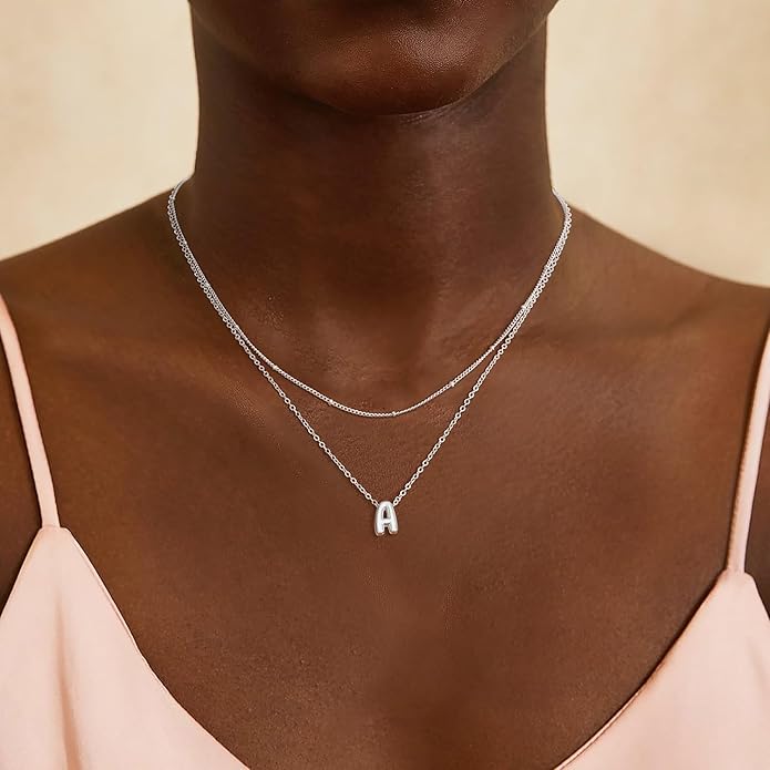 Bubble Letter Necklace Layered Initial Necklaces for Women Dainty Cute Choker Pendant Stack Jewelry Teen Gift Trendy Stuff