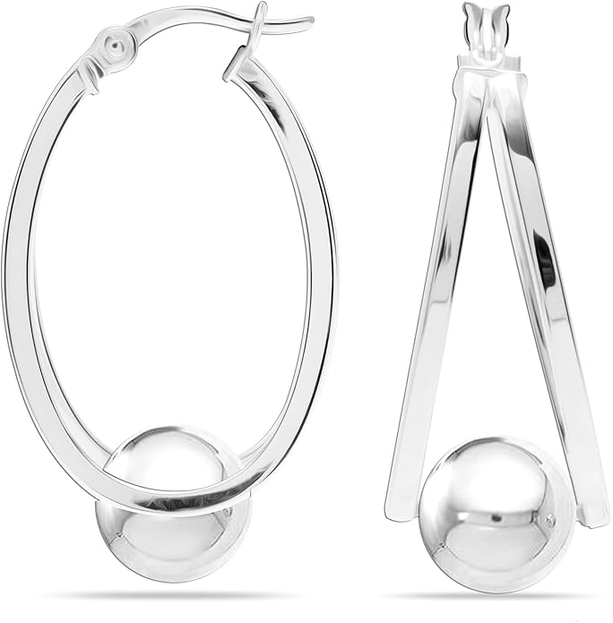 LeCalla 925 Sterling Silver Beaded Ball Hoop Earrings | Lightweight Sleeper Bead Ball Earring Hoops | Cape Style Hoop Earrings for Women