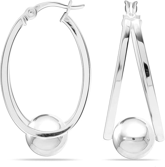 LeCalla 925 Sterling Silver Beaded Ball Hoop Earrings | Lightweight Sleeper Bead Ball Earring Hoops | Cape Style Hoop Earrings for Women