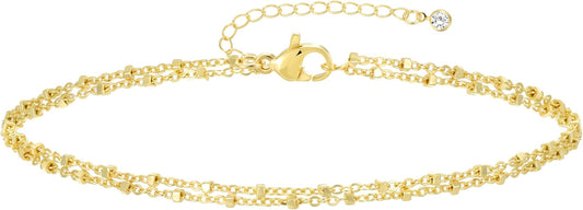 iF YOU Gold Ankle Bracelets for Women, 14k Gold Plated Waterproof Cuban Link Chain Anklets Set, Layered Anklet Bracelets for Women Beach Gift Adjustable Size 5pc
