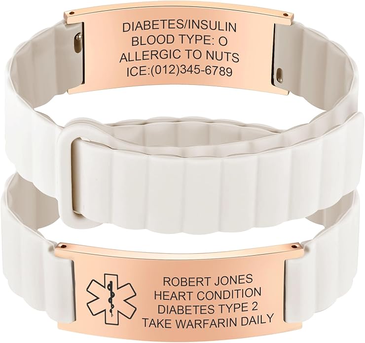 Comfortable Medical ID Bracelet for Men & Women - Custom Engraved Silicone Strap Comfort Fit Medical Alert Bracelets for Sports,Adjustable Waterproof Customizable Wristband for Diabetic