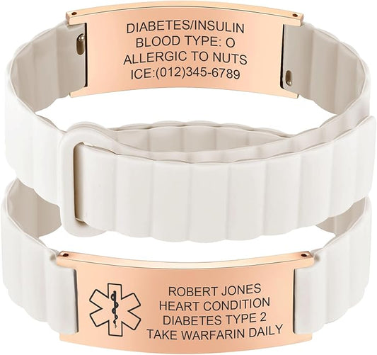 Comfortable Medical ID Bracelet for Men & Women - Custom Engraved Silicone Strap Comfort Fit Medical Alert Bracelets for Sports,Adjustable Waterproof Customizable Wristband for Diabetic