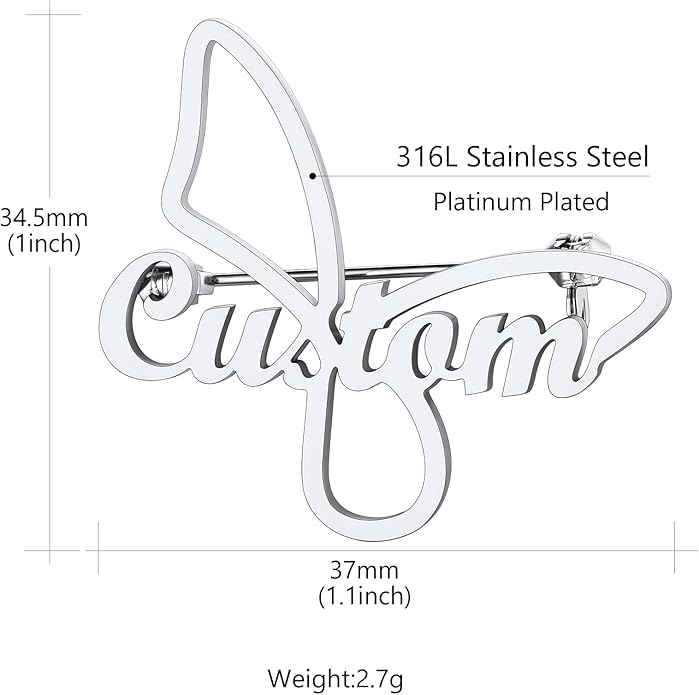 Custom4U Custom Name Pin Personalized Brooch Pins for Women Men Stainless Steel Name Tag with Letters/Initials - Silver/Gold/RoseGold/Black Customized Jewelry Gifts for Birthday Wedding Business Party