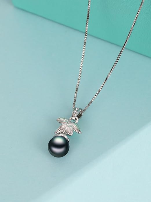 KANNSOAR Tahitian Black Pearl AAAA 18K Gold Plated Sterling Silver Trendy Pendant Necklace for Women Wife Mom Girlfriend Valentine Her Jewelry Gift for Anniversary Birthday Christmas
