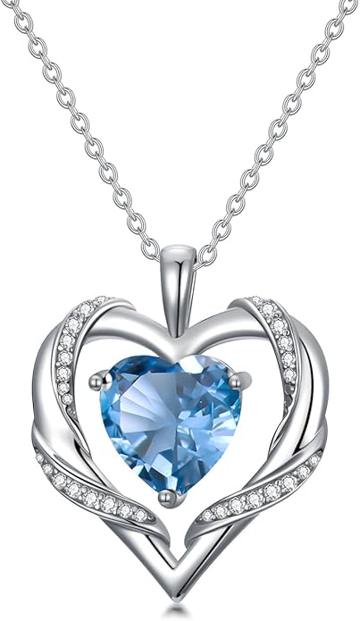 WINNICACA Birthday Gift for Mom Heart Necklace for Women 925 Sterling Silver Birthstone Necklace Jewelry Gift for Women Wife Her Girlfriend Sister