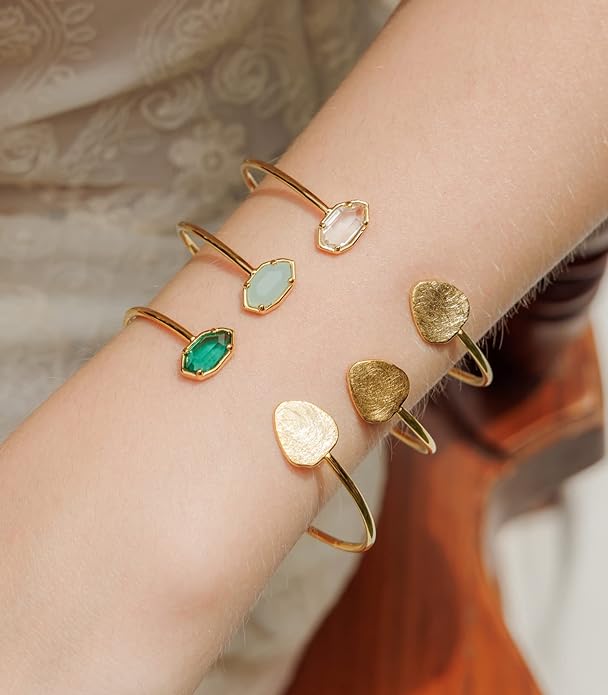OZEL – Women’s Gold Cuff Bracelets – 18K Gold Plated Textured Bangles with Multi-Color Crystal & Rhinestone Accents – Layered Stacking Jewelry