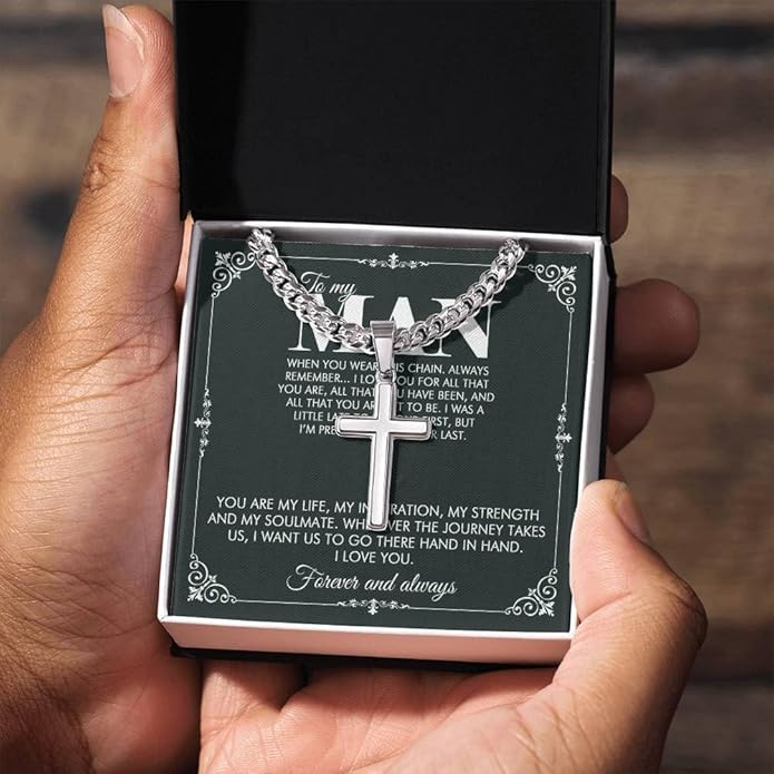 VIRAGIL To My Man Necklace Chain for Men, Silver Stainless Steel Chain Jewelry, Romantic Gift from Partner for Birthday Valentine or Everyday Wear with Meaning