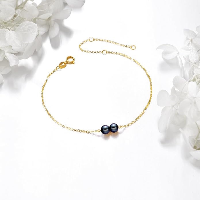 KECHO 14K Real Gold Freshwater Cultured Pearl Bracelet 14K Solid Gold Jewelry Anniversary Birthday Gift for Women