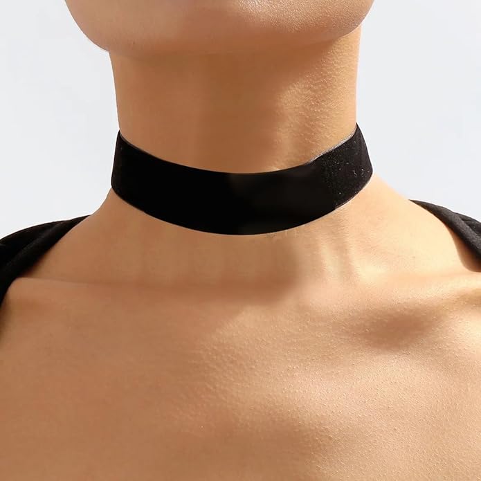 Sora Tuki Black Choker Necklace for Women 1cm-3cm Wide Velvet Leather Lace Chocker Tattoo Collar 90s Goth Jewelry