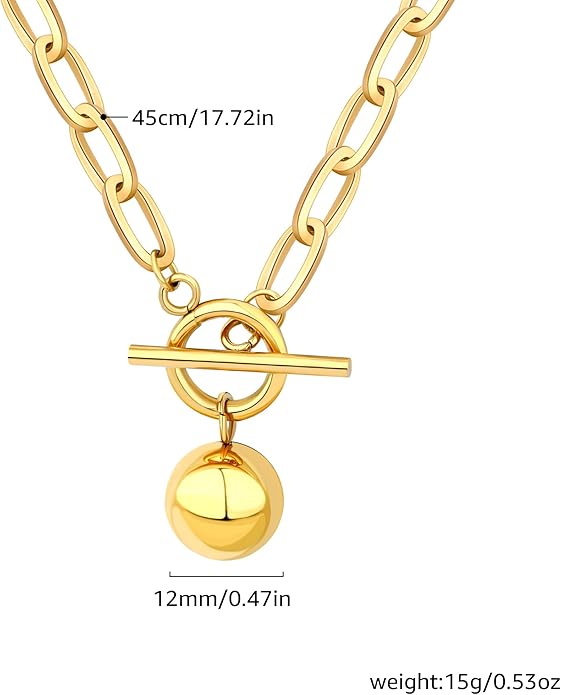 Chunky Gold Necklace for Women, 18K Waterproof Heart Necklace Statement Necklace Gold Charm Necklace Chunky Jewelry Paperclip Chain Choker Gift for Women