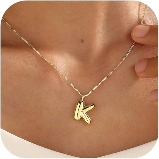 Bubble Gold Silver Letter Necklace Initial Necklaces for Women Trendy 14K Dainty Charm Pendant Name Necklace Personalized Jewelry Gift for Women Teen