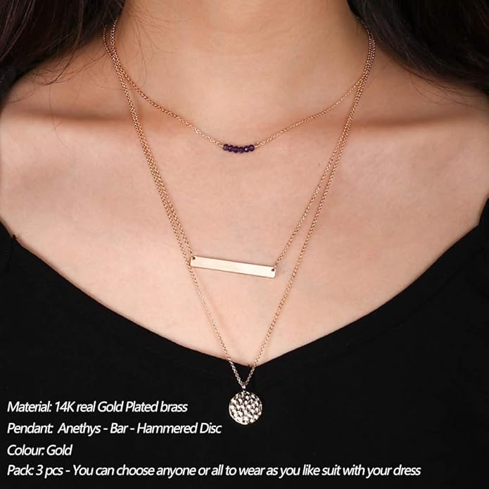 Turandoss Dainty Layered Choker Necklace, Handmade Y Pendant Necklace Multilayer Bar Disc Necklace Adjustable Layering Choker Necklaces for Women