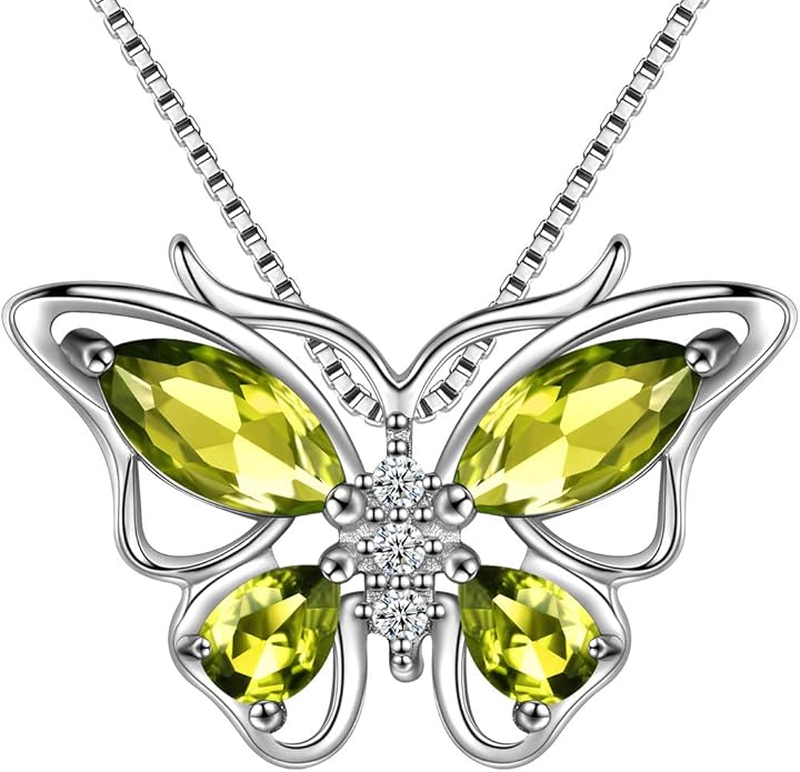 Aurora Tears Butterfly Birthstone Pendant Necklace - Women 925 Sterling Silver Butterflies Birthstone Pendant Necklace Jewelry Birthday Gift for Women