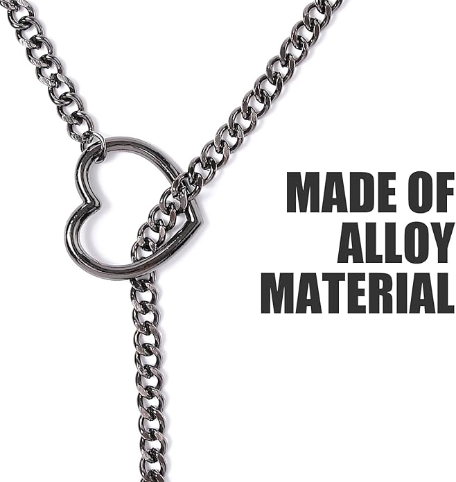 Heart Slip Chain Necklaces for Women,Stainless Steel Adjustable Lariat Heart Y-Necklace,Punk Gothic Cuban Collar Choker Necklace for women