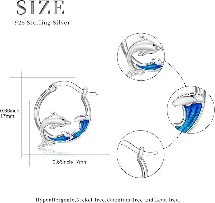 SeaTurtle dolphin Hummingbird Earrings for Women 925 Sterling Silver Sea Waves Earrings Ocean Huggie Hoop Sea Turtle dolphin Earrings Jewelry Gifts