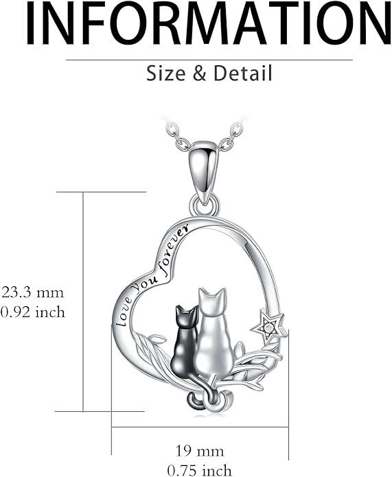Cat Gifts for Women 925 Sterling Silver Heart Moon Cat Necklace Pendant Women Jewelry Halloween Christmas Gifts