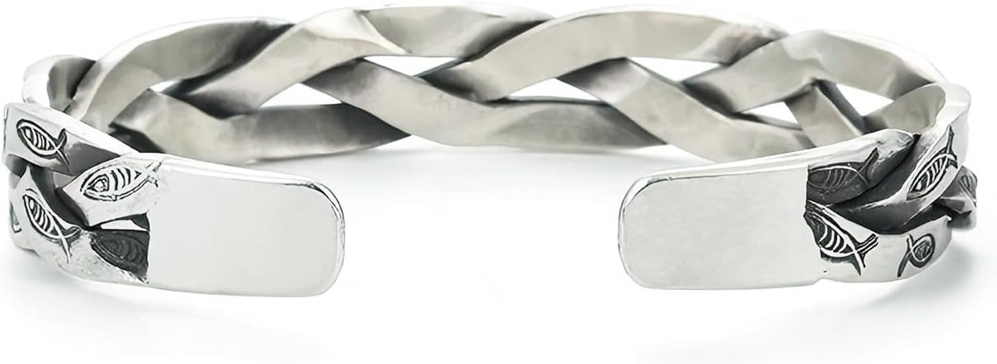 Kim Carrey S925 Sterling Silver Bracelet, Open Bangle Cuff Design, Men's Stacked Bracelets Gift Jewelry for My Man