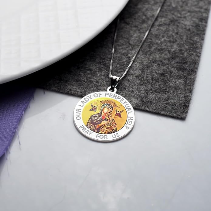 PicturesOnGold.com Our Lady of Perpetual Help Religious Medal Color - 3/4 Inch Size of a Nickel -Sterling Silver