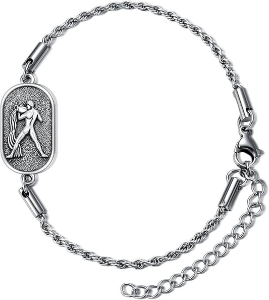 SIMONLY Zodiac Bracelet 925 Sterling Silver Constellation Anklet Horoscope Zodiac Jewelry Christmas Birthday Astrology Gifts for Women Men Unisex