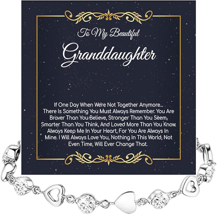 To My Granddaughter Heart Bracelet, Meaningful Jewelry Gift, Bracelet For Granddaughter from Grandma Grandpa with Message Card and Box on Christmas, Birthday, Graduation, Bracelets For Women