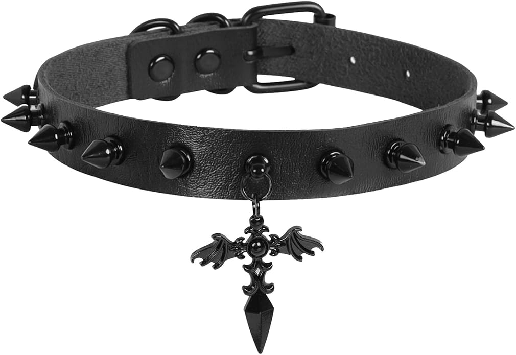 MILAKOO Punk Black Choker Gothic Spiked Rivets for Women Men with Charm Pendant Leather Necklace
