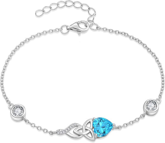 Infinity Celtic Knot Bracelet 925 Sterling Silver Birthstone Bracelet Irish Jewelry Gifts for Women