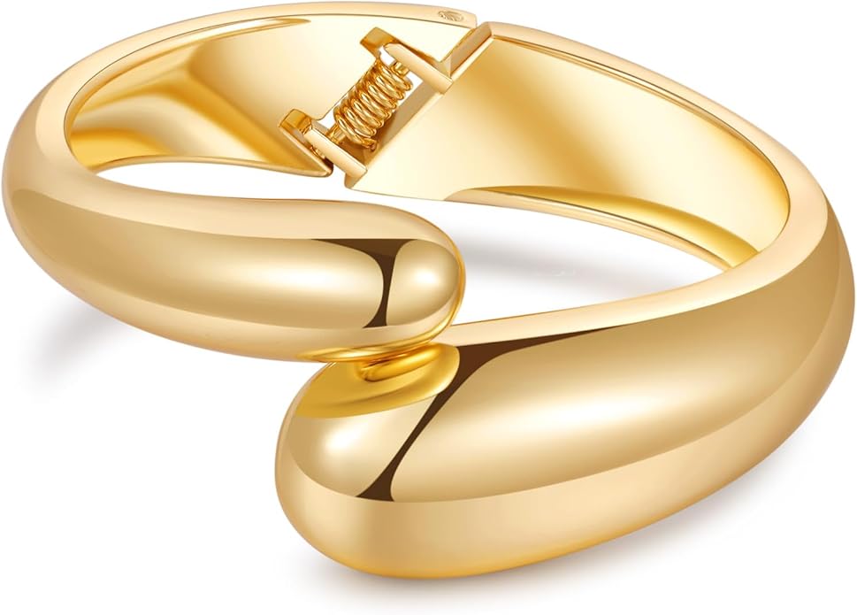 Bangle Bracelets for Women | 14K Gold Plated Trendy Wide Bracelets | Hinged Arm Cuff Bangles Chunky Bracelet for Women