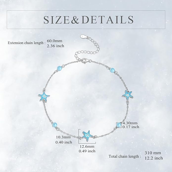 CRMAD Beach Starfish Anklet for Women Sterling Silver Moonstone Beach Anklet Irish Jewelry (starfish)