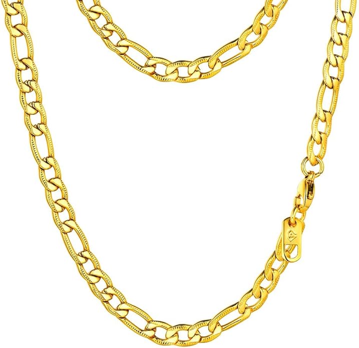 PROSTEEL 316L Stainless Steel Figaro Cuban Chain Necklace for Men, Black/18K Real Gold Plated, 4/5/6/7.5/9/10/13mm, 14inch-30inch, Come with Box