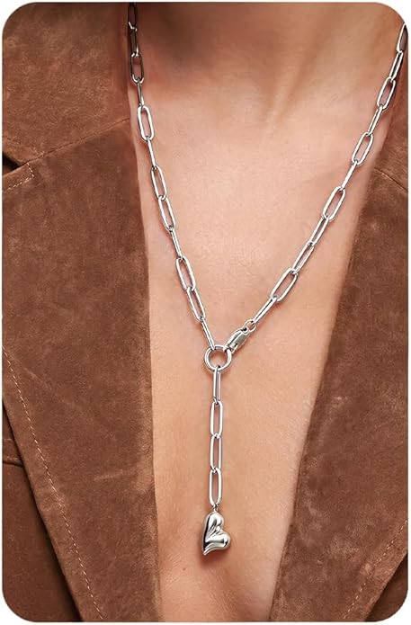 UBGICIG Honeycomb Layered Pendant Necklaces for Women Stackable, Dainty Y-Shaped Lariat Paperclip Pearl Heart Necklace, 16K Gold Silver Plated Long Necklaces Women's Trendy Drop Chain Necklace Jewelry