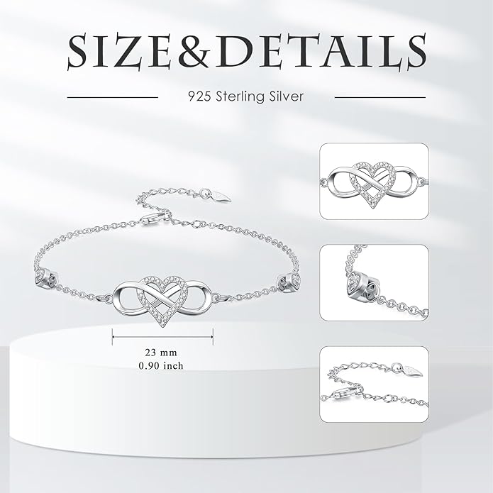 Dorunmo Infinity Bracelet Mom Bracelet 925 Sterling Silver 14K Gold Plated Infinity Heart Anklet for Women Christmas Jewelry Gifts for Wife Mom Daughter